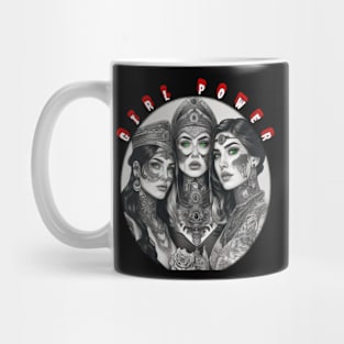 Girl power, green eyed tattooed graduates Mug